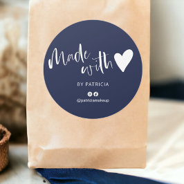 Made med kärlek skript minimalistisk marin blå runt klistermärke