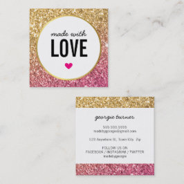 MADE MED KÄRLEK söt förpackning glitter guld rosa Fyrkantigt Visitkort