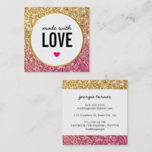 MADE MED KÄRLEK söt förpackning glitter guld rosa Fyrkantigt Visitkort
