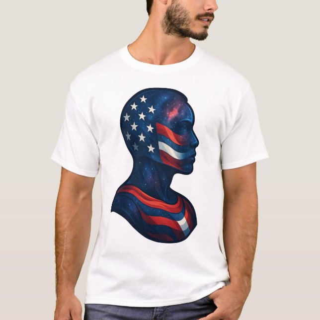 "Made of Stars & Rand" - Celestial American T Shirt (Framsida)