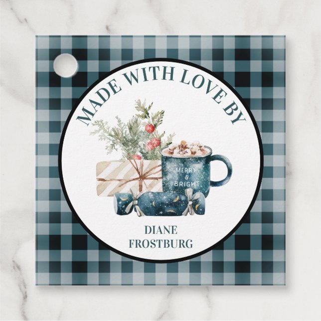 "made with Kärlek by" Teal Blue-julmat Gåvor Etiketter (Framsida)