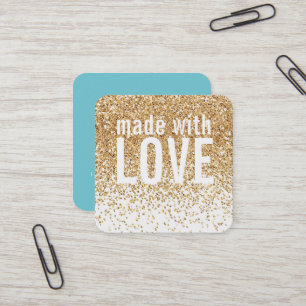 MADE WITH KÄRLEK Söt konetti guld glitter blue Fyrkantigt Visitkort