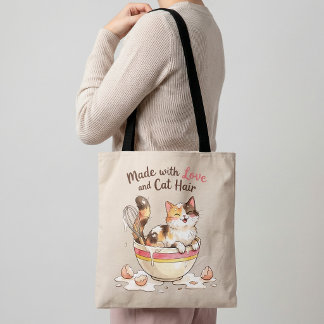 Made With Love and Cat Hair Funny Cat Mom Tote Bag Tygkasse