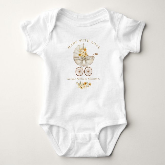 Made With Love Sage Green Baby Bodysuit T Shirt (Framsida)