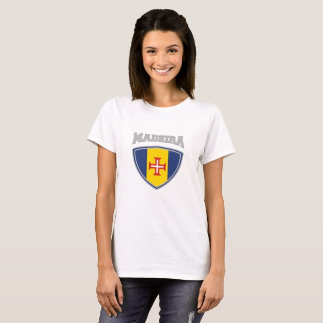 Madeira Flagga Shield T Shirt (Hel framsida)