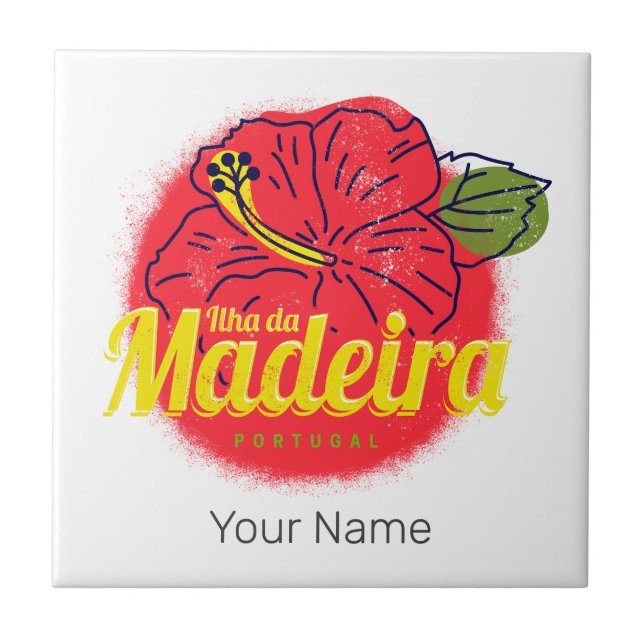 Madeira Hibiscus Flower Island Portugal Souvenir Kakelplatta (Framsidan)