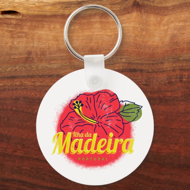 Madeira Hibiscus Flower Island Portugal Souvenir Nyckelring (Framsida)