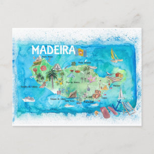 Madeira Portugal ön Illustrated Karta Helg Vykort