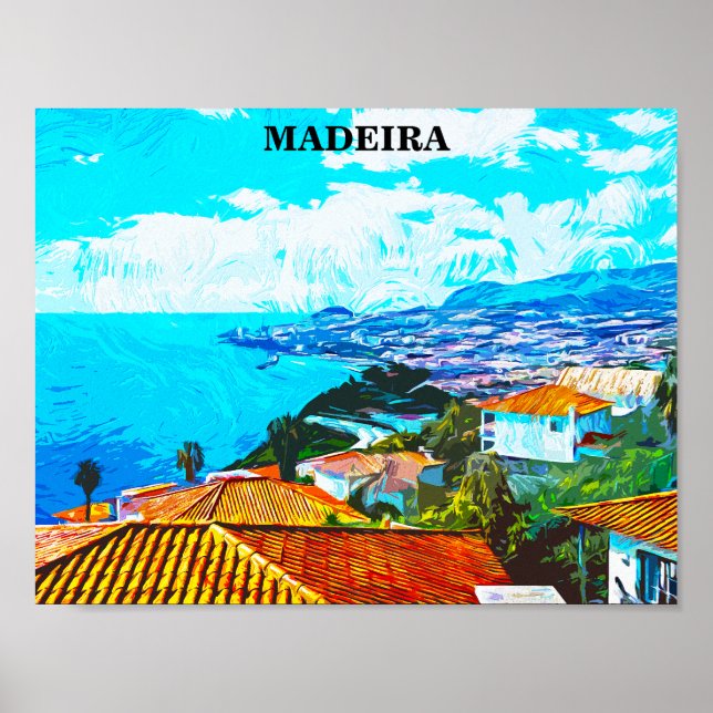 Madeira Portugal Panorama View Illustration Poster (Framsidan)