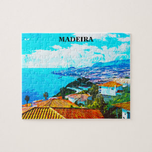 Madeira Portugal Panorama View Illustration Pussel
