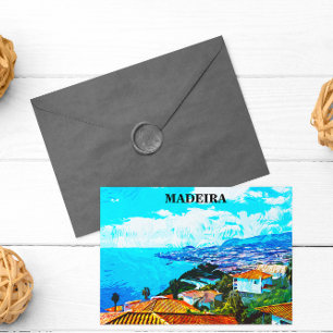 Madeira Portugal Panorama View Illustration Vykort
