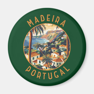 Madeira Portugal Retro Distress Circle Magnet
