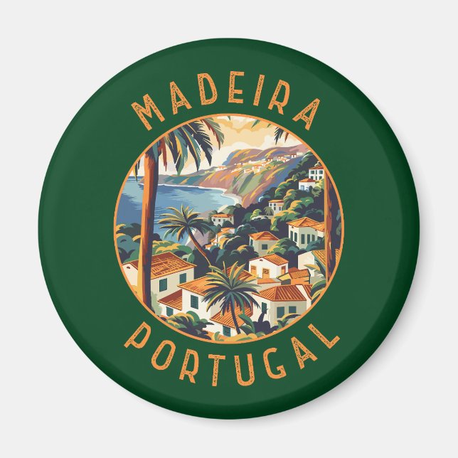 Madeira Portugal Retro Distress Circle Magnet (Framsidan)