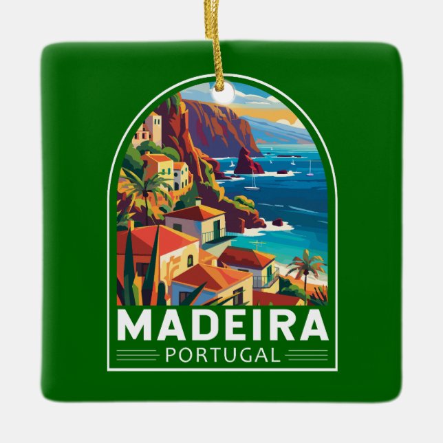 Madeira Portugal Travel Art Vintage Julgransprydnad Keramik (Framsida)