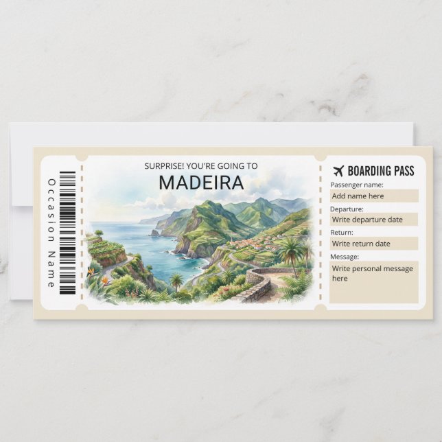 Madeira Trip Boarding Pass Ticket Inbjudningar (Framsida)