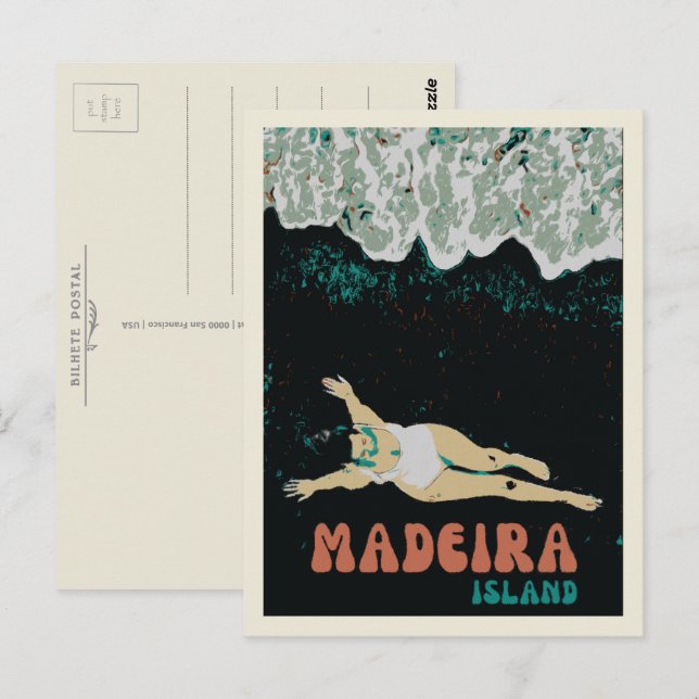 Madeiras illustration av Black Sand Beach dam Vykort (Fram/baksida)