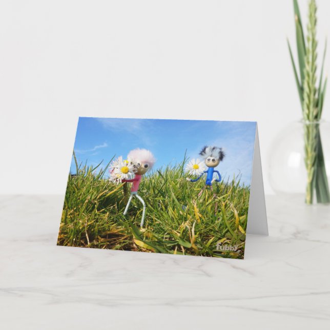 Madeliefjes plukkende fubby's. tack kort (Framsida)