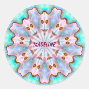 MADELINE ~ Personlig Paua Snäcka Fractal ~ Runt Klistermärke