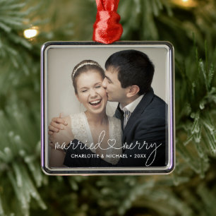 Mädern Personligt bröllp, gift och merry Heart-skr Julgransprydnad Metall