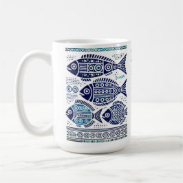 Madhubani-blåfisk och traditionell dam-Mugg Kaffemugg