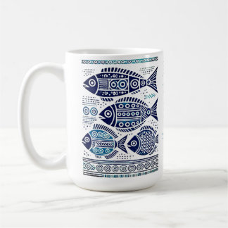 Madhubani-blåfisk och traditionell dam-Mugg Kaffemugg