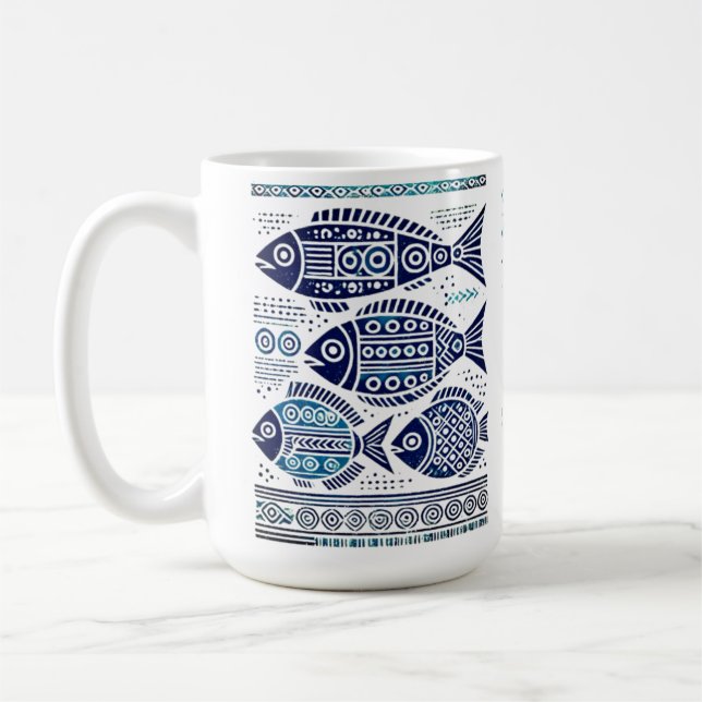 Madhubani-blåfisk och traditionell dam-Mugg Kaffemugg (Vänster)