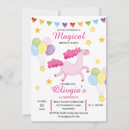 Madical Girls första Cute Rosa Unicorn Birthday Inbjudningar