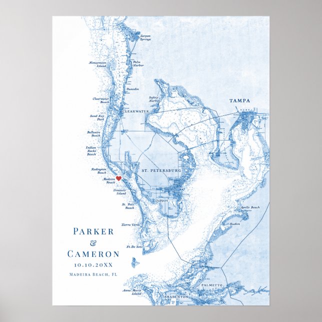 Madiera Beach FL Map Wedding Guest Book Poster (Framsidan)