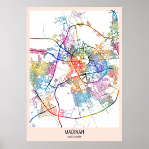Madinah Saudiarabien City Karta Poster
