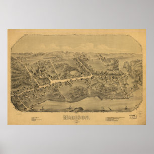 Madison Connecticut 1881 Panoramic Karta Poster