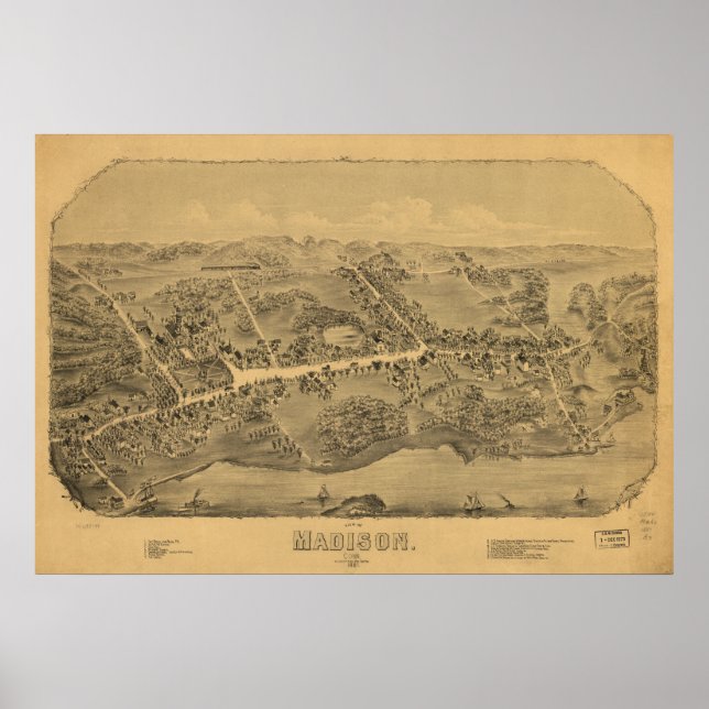Madison Connecticut 1881 Panoramic Karta Poster (Framsidan)
