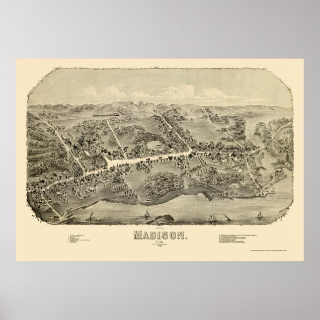 Madison, CT Panoramic Karta - 1881 Poster (Framsidan)