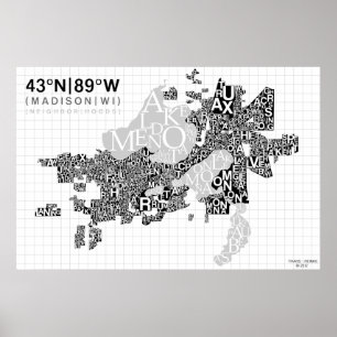 Madison grannskap Typography Karta - B&W Poster