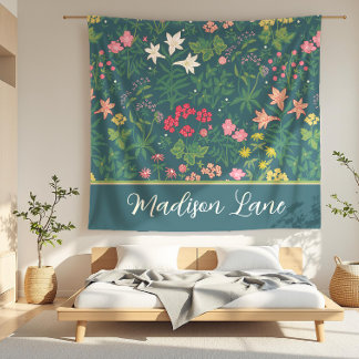 Madison Laine Mörk blått Art nouveau Blommigt Fält Fleecefilt