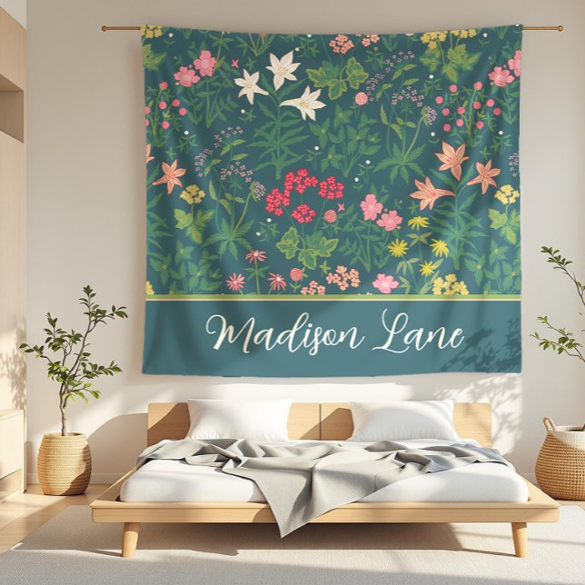 Madison Laine Mörk blått Art nouveau Blommigt Fält Fleecefilt (detail)