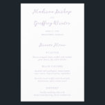 Madison Lilac Elegant bröllop Menu Flygblad<br><div class="desc">Klassiska menyer i stil bröllop med en enkel utformning av eleganten med namn i skript och dina uppgifter i serif typsnitt.</div>