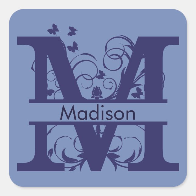 Madison Monogram Butterfly Swirls Fyrkantigt Klistermärke (Framsida)