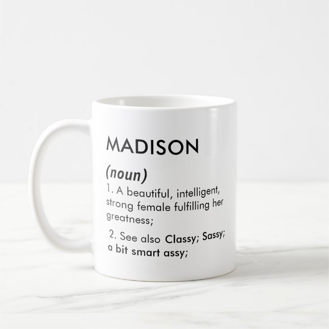 Madison namn, Redigerbart namn, Anpassat namn Kaffemugg (Vänster)