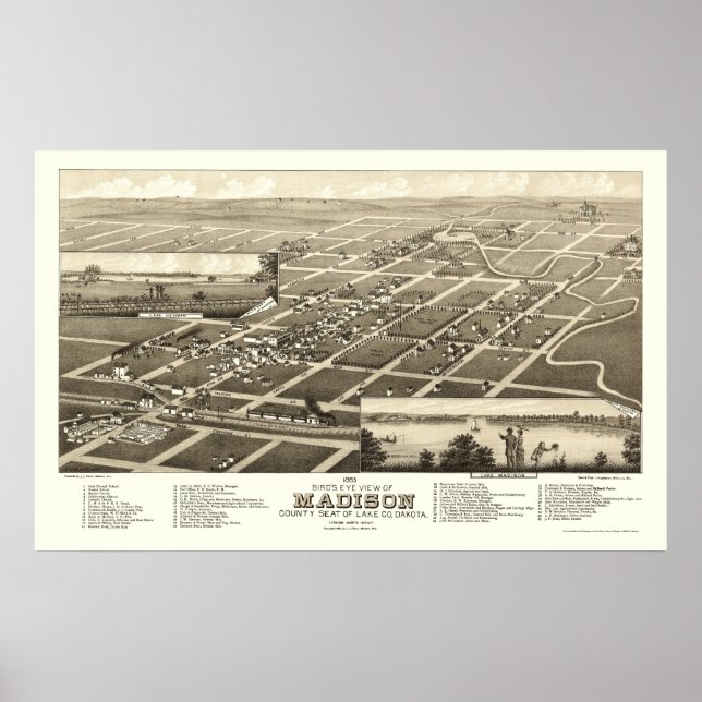 Madison, SD Panoramic Karta - 1883 Poster (Framsidan)
