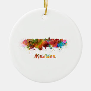 Madison skyline i vattenfärg julgransprydnad keramik