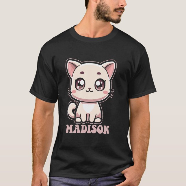 Madison Sött Kitty Katt Design för Flickor Namn Ma T Shirt (Framsida)