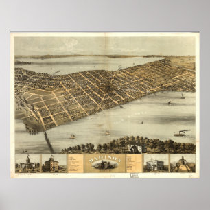 Madison WI 1867 Antique Panoramic Karta Poster