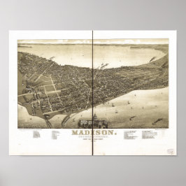 Madison WI 1885 Antique Panoramic Karta Poster