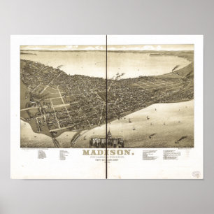 Madison WI 1885 Antique Panoramic Karta Poster