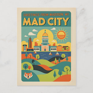 Madison WI “Mad City” Retrokonst Vykort