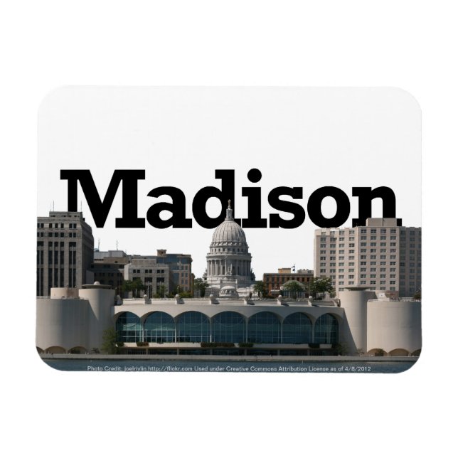 Madison WI Skyline med Madison i Himlar Magnet (Horisontell)