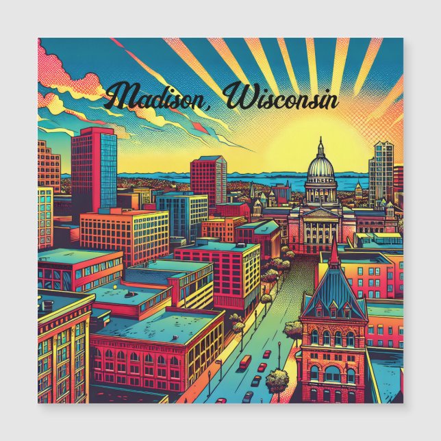 Madison, Wisconsin City Skyline vid Sunset (Framsida)