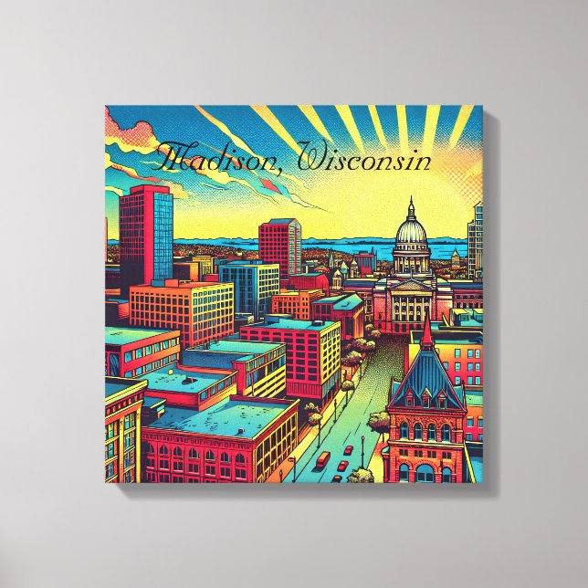 Madison, Wisconsin City Skyline vid Sunset Canvastryck (Framsida)