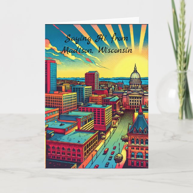 Madison, Wisconsin City Skyline vid Sunset Kort (Framsida)