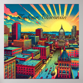 Madison, Wisconsin City Skyline vid Sunset Poster